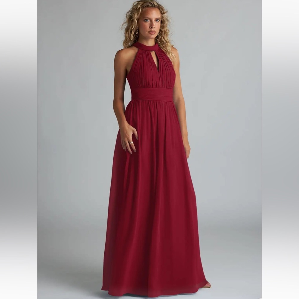 NWT Azazie Emerald Green Bridesmaids Maxi Dress Size A14 Halter Neckline Keyhole - Picture 14 of 15